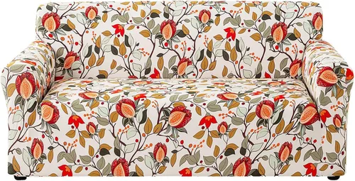 Miniatura 10 de Lamberia - Funda elástica para sofá de 3 plazas con estampado; incluye dos fundas para cojines, modelo New Blooming Flower E-Beige