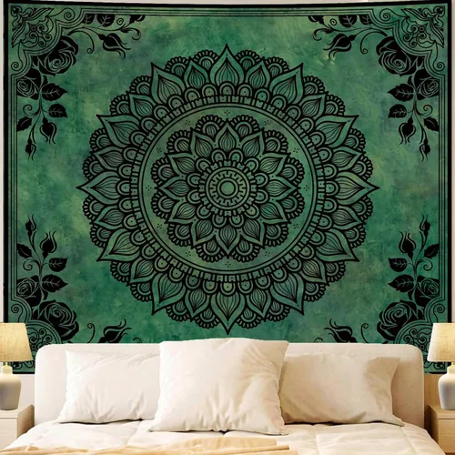Miniatura 10 de Apdidl Tapiz bohemio de mandala negro para estética de dormitorio, decoración hippie, astrología espacial, arte de pared, tapices de techo, manta