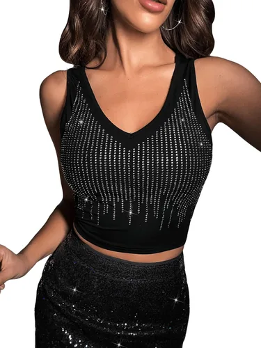 Miniatura 4 de Floerns Camiseta corta sin mangas de piel sintética con cuello en V para mujer