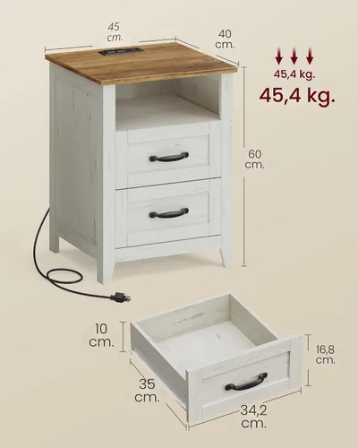 Miniatura 3 de VASAGLE Colección LIRY - Mesitas de noche estilo granja con estación de carga, juego de 2 mesitas de cabecera, mesas auxiliares con 2 cajones