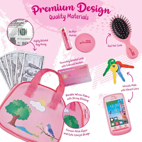 Miniatura 7 de Bolso de Juego para Niños Pequeños con Accesorios, Juguetes para Niñas con Maquillaje de Juguete, Llaves, Teléfono Inteligente, Bolso de Juguete