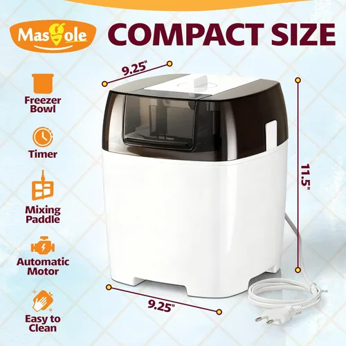 Miniatura 5 de Máquina para hacer helados, máquina de helado de 1.6 cuartos de galón, sorbete y yogur congelado, tazón de congelador totalmente automático