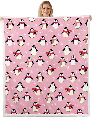Miniatura 10 de Manta de pingüino kawaii, manta de invierno con diseño de pingüinos, manta de invierno con diseño de animales antárticos para niños y niñas, manta