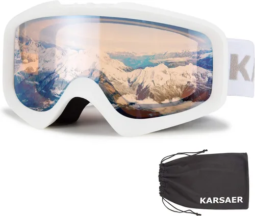 Miniatura 19 de Karsaer - Gafas de esquí antivaho, gafas de nieve OTG, 100% protección UV, gafas de snowboard con lentes dobles flexibles para hombres, mujeres