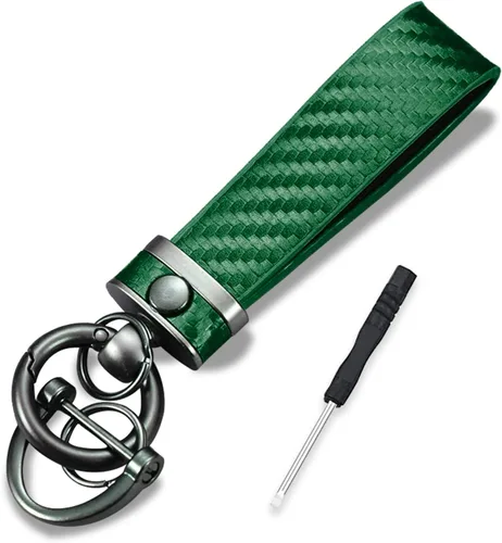 Miniatura 10 de ASUBHA Llavero de coche de fibra de carbono, llavero universal de cuero de alta calidad, giratorio de 360 grados con anillo en D antipérdida