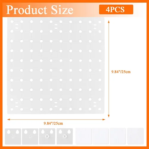 Miniatura 2 de Organizador de pared de tablero de clavijas blanco, 4 piezas, tablero de clavijas autoadhesivas, kits de panel de pared, almacenamiento para sala