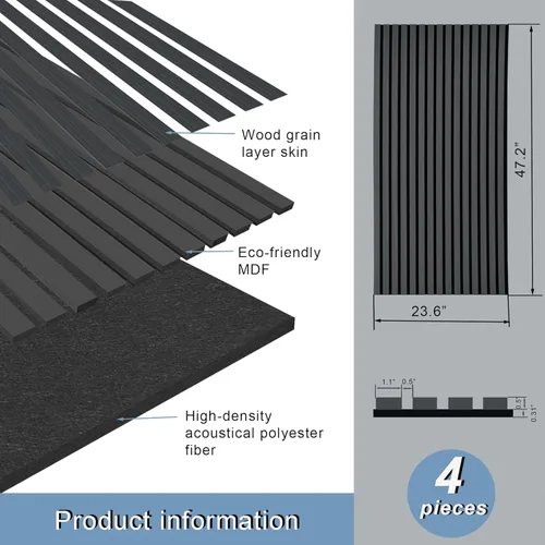 Miniatura 4 de Paneles acústicos de listones de madera de 4 piezas para una decoración elegante y reducción de ruido, panel texturizado 3D para techo y pared
