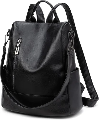 Mochila de moda para mujer, mochila antirrobo de piel sintética, ligera, resistente al agua, color negro