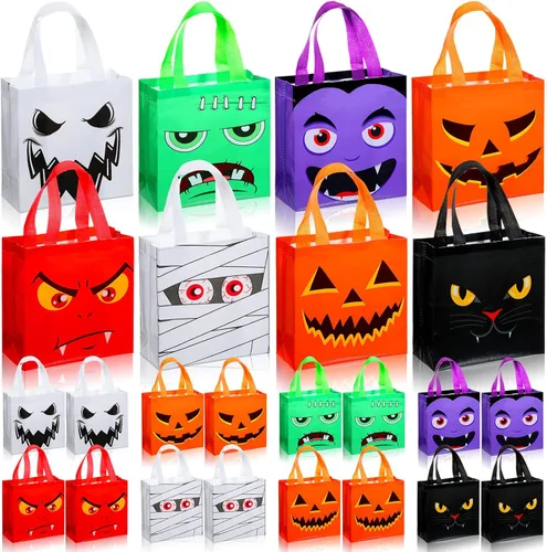 Miniatura 8 de Windyun 48 bolsas no tejidas de Halloween, reutilizables, bolsa de regalo, saco de fantasma, calabaza, fantasma, bolsas multifuncionales con asa