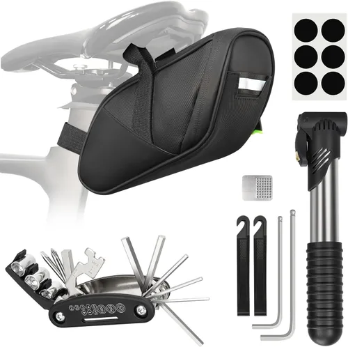 Miniatura 10 de Kit de Reparación de Bicicleta, Bolsa de Reparación de Bicicleta con Bomba de Neumáticos, Kit de Herramientas de Bicicleta para Viajes de Camping