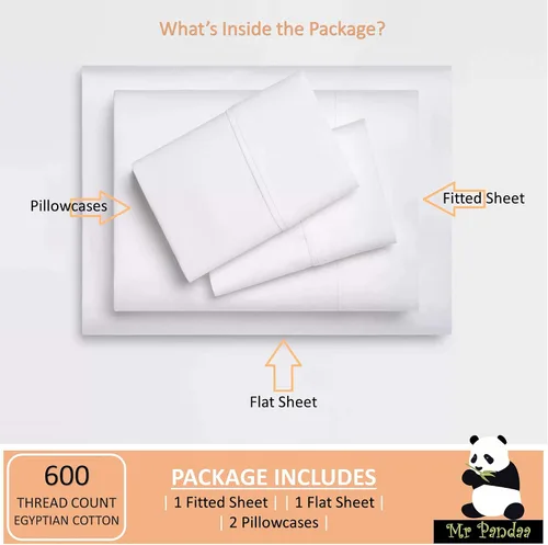Miniatura 2 de 100% Egyptian Cotton, Real 600-Thread-Count - Queen Sheet Set- 4 PC Sheet Set, Sateen Weave Premium Bed Sheets, Fits mattresses Upto 15” Deep Pocket