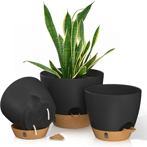 Miniatura 14 de 8/7/6.5/6/5.5/5 Inch Self Watering Pots for Indoor Outdoor Plants, Set of 6 Large Plastic Planters with Visual Water Window, Drainage Holes &