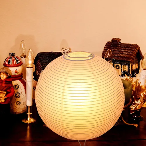 Miniatura 4 de Lámpara de mesa de papel con bombilla E14, luz suave y cálida para dormitorio, lámpara decorativa de papel de arroz para dormitorio, lámpara
