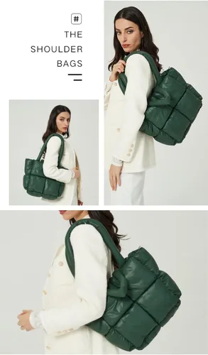 Miniatura 6 de Bolsa de mano acolchada grande para invierno, suave, acolchada, para hombro, de lujo, a la moda, para mujer