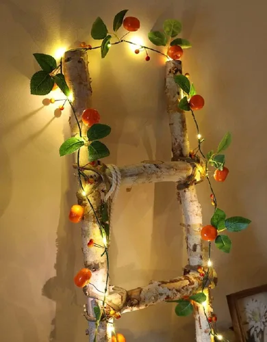 Miniatura 2 de Guirnalda de luces artificiales de frutas y mandarina, 80 LED, naranjas, bayas, kumquat, enredaderas colgantes, guirnalda de plantas, funciona