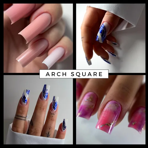 Miniatura 4 de MGart Formas de uñas dobles con estructura cuadrada de arco, moldes de poligel de cobertura completa, 12 tamaños para pegamento de gel sólido