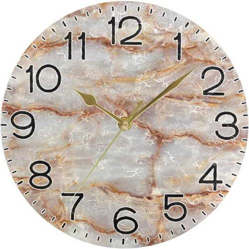 Miniatura 5 de ALAZA Reloj de pared de mármol marrón natural, funciona con pilas, sin tictac, silencioso, de cuarzo, analógico, rústico, rústico, reloj redondo