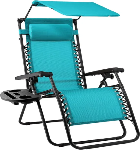 Miniatura 40 de Best Choice Products Sillón reclinable de 30 pulgadas de ancho con gravedad cero para exteriores, con toldo ajustable, reposacabezas, bandeja