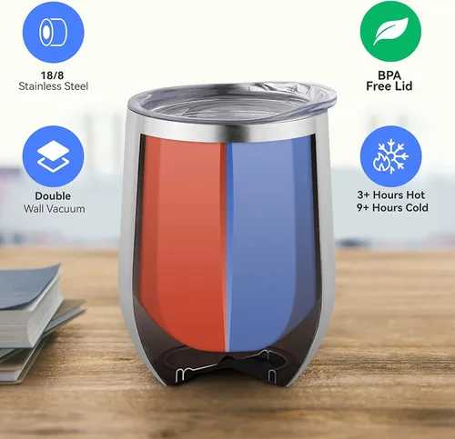 Miniatura 2 de DOMICARE - Juego de 16 vasos de vino de 12 onzas con tapa, hechos de acero inoxidable con aislamiento al vacío de doble pared, color acero inoxidable