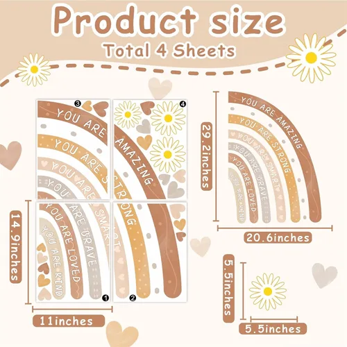 Miniatura 4 de Calcomanías de pared de acuarela arco iris, calcomanías de pared boho para habitación de bebé, calcomanías de pared motivacionales para decoración