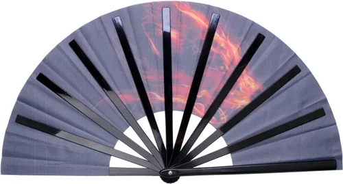 Miniatura 4 de Abanicos plegables decorativos, ventilador de mano chino, japonés, ventilador rave, ventilador de tela de nailon para mujeres/hombres (lobo de fuego)