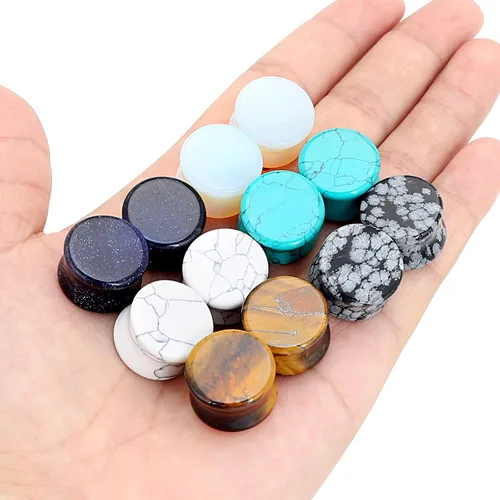 Miniatura 2 de Qmcandy - Juego de 6 pares / 16 pares de dilatadores para las orejas, de piedra mixta, expansores, conjunto de perforación corporal calibre 8G a 3/4