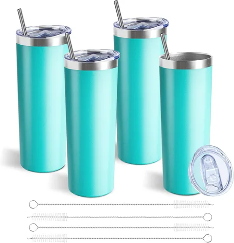 Miniatura 20 de Vaso delgado de 20 onzas con tapa y pajita, vaso de acero inoxidable aislado al vacío, taza de café de doble pared a prueba de fugas, vaso térmico