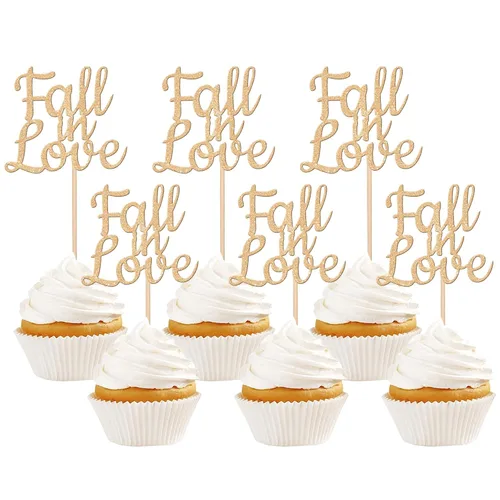 24 piezas de decoración de cupcakes con purpurina para otoño, boda, compromiso, aniversario, cumpleaños, despedida de soltera, decoración de
