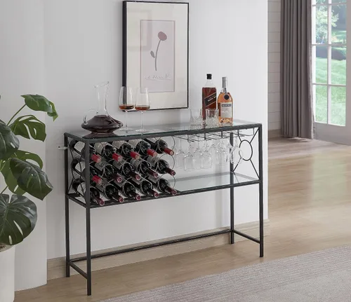 Kings Brand Furniture - Mesa de sofá de consola con almacenamiento de estante para vinos, gabinete de bar de vinos con estante para vino y soporte