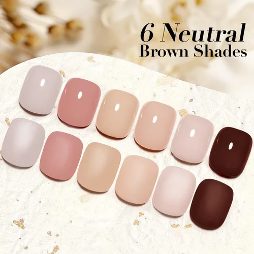 Miniatura 6 de AzureBeauty Juego de uñas en polvo de inmersión, 6 colores marrón nude, tonos de piel, polvo de inmersión natural, arte de uñas francés, salón