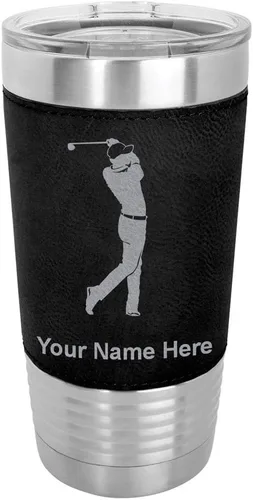Miniatura 21 de LaserGram Vaso aislado al vacío de 20 onzas, golfista golfista, grabado personalizado incluido (piel sintética, estilo béisbol)