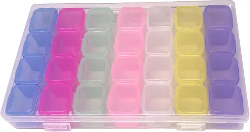Miniatura 3 de Miskall Estuche organizador de plástico con 28 ranuras, transparente, decoración de accesorios de arte de uñas, caja organizadora de almacenamiento