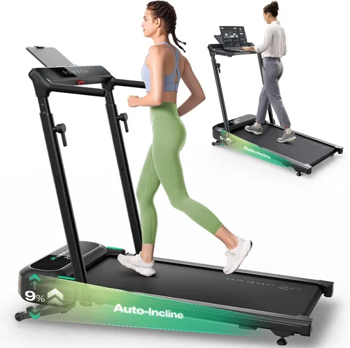 Miniatura 10 de UREVO Auto Incline Walking Pad with AI App, Adjustable Handlebar & Multifunctional Desk, 9% Power Incline Brushless Quiet Motorized Treadmill for