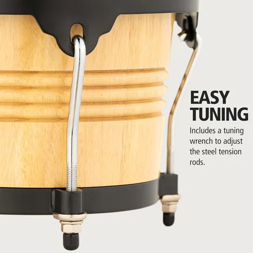 Miniatura 4 de Bongos Juego de tambores de mano de 6.75 pulgadas y 8 pulgadas con carcasas de madera dura y llave de afinación - NO HECHO EN CHINA - Serie Natural