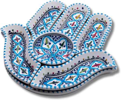Miniatura 11 de Kamsah Hamsa - Plato para servir – 7 platos coloridos de cerámica pintados a mano para aperitivos, aperitivos, salsas y más – Platos decorativos