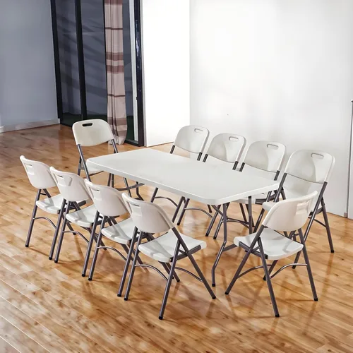 Miniatura 2 de Mesa plegable de 8 pies, mesa plegable portátil resistente de 8 pies Carry Handle, Fold-in-Half Design, Blow Molded Tabletop, Perfect for Party
