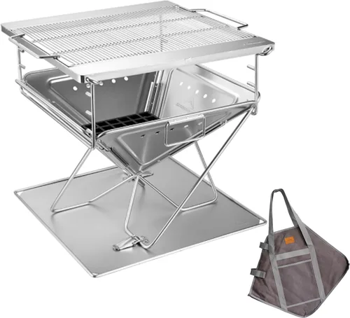 Campingmoon - Parrilla portátil 3 en 1 para fogata de 16 pulgadas, resistente de acero inoxidable, estufa de campamento, altura ajustable, para