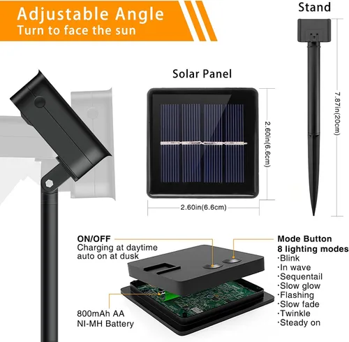 Miniatura 8 de QITONG Luces solares de Navidad multicolor para exteriores, paquete de 2 unidades de 200 luces LED solares de 66 pies cada uno, alambre plateado