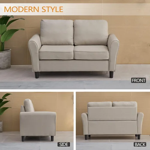 Miniatura 4 de INSTORY Sofá biplaza de lino moderno sofá cómodo para sala de estar, oficina, dormitorio, color beige