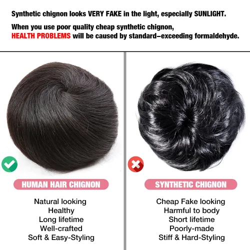 Miniatura 4 de Bella Hair Extensión de moño 100% humano en forma de dona, extensiones de moño para mujeres y hombres, coleteros falsos instantáneos