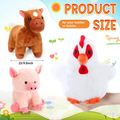 Miniatura 2 de Skylety Juego de 5 animales de peluche de granja de 10 pulgadas, animales de peluche de granja suave, cerdo gallo, caballo, oveja, vaca, juguete