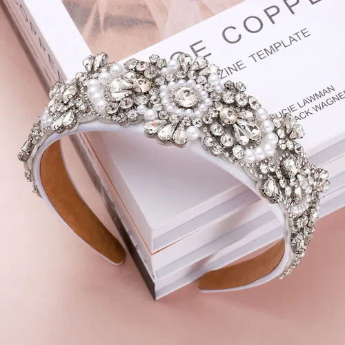 Miniatura 2 de Diademas para el cabello con cuentas de perlas adornadas con diamantes de imitación de cristal para mujeres y niñas, accesorios de aro barrocos