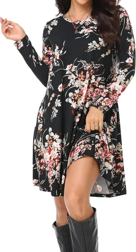 Miniatura 4 de Vestido casual para mujer, holgado, de manga larga, con volantes, cuello redondo, con bolsillos