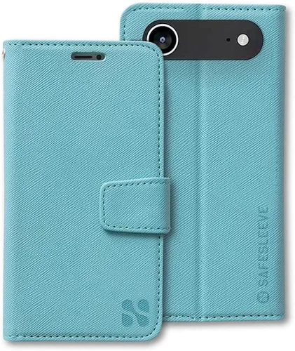 Miniatura 16 de SafeSleeve Funda de piel tipo cartera desmontable para iPhone 14 con bloqueador EMF para teléfono celular con 3 tarjeteros y soporte ajustable