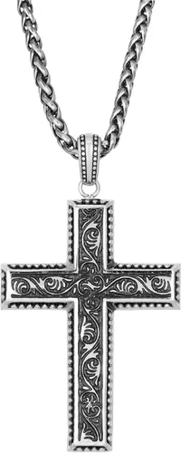 Metro Jewelry Collar con colgante de cruz antigua para hombre en acero inoxidable, cadena de trigo de 24 pulgadas, 0.118in de ancho, Metal, No es