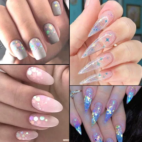 Miniatura 4 de 24 rejillas de lentejuelas holográficas para uñas y 1 pinza Adhesivo iridiscente con purpurina de copos de sirena ultra finos y coloridos