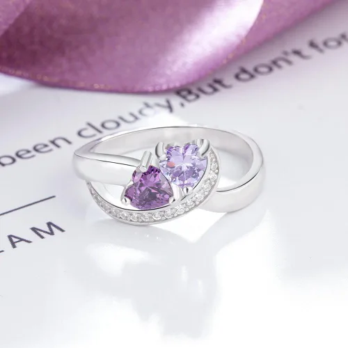 Miniatura 6 de Diamondido Anillos con nombre personalizado, 2 piedras natales de imitación, anillos de promesa para mujeres, parejas, anillos de compromiso, Piedra