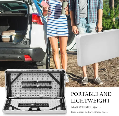 Miniatura 3 de AJP Distributors Mesa plegable portátil de plástico de 3 pies 34 pulgadas, parte superior resistente con asa de transporte, interior y exterior