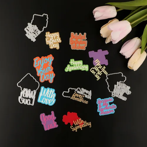 Miniatura 3 de CYFUN DESIGN Paper Craft Dies - Troqueles de palabras para hacer tarjetas con simpatía, buena suerte, bien hecho, hecho a mano con amor, recién