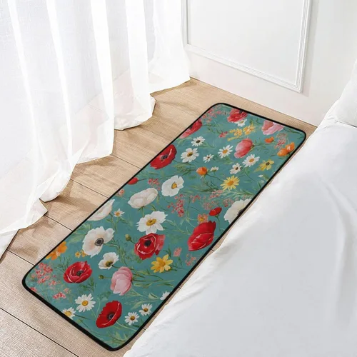 Miniatura 7 de Gredecor Alfombra de cocina verde azulado con diseño de racimo de flores, antideslizante, lavable, rústica, alfombra para el hogar, cocina, oficina